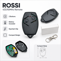 Control Remoto para Puerta de Garaje Compatible con ROSSI, 433.92MHz, 2 Botones, Transmisor de Apertura de Puerta, Llave de Repuesto con Batería
