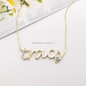 Collar con nombre de oro macizo de 14K personalizado con diamantes naturales Collar con letras personalizadas para joyería fina de aniversario - Product Image 3