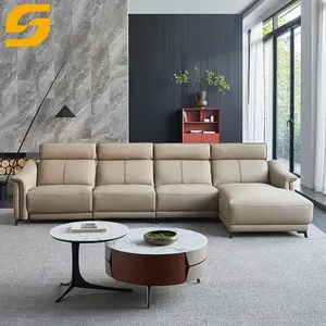 Muebles Sunlink, sofá esquinero grande en forma de L, moderno, nuevo modelo, chaise longue, sillón reclinable eléctrico, sofá de cuero italiano con cargador