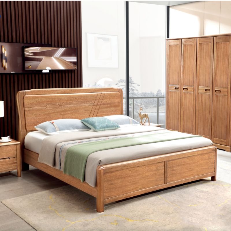 ブラックゴールド木製ダブルベッド 中華スタイル シンプルな寝室用家具