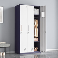 Armoire métallique moderne à 3 portes bicolore, casier à vêtements en acier avec tringle de suspension et étagères réglables pour la maison