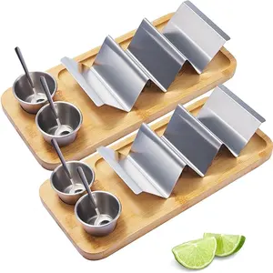 3 In 1 Bamboo Taco Holder Kit Serving Tray For Bar Party Fancy Taco Presentation Rack Plate For Taco Lover Gluten-free Blogger