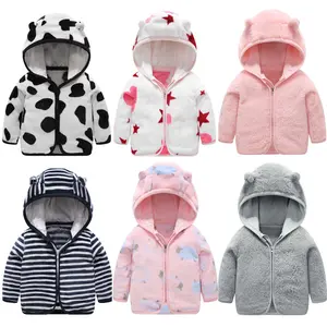 Fuyu Bán Buôn Bé Trẻ Em In Dài Tay Áo Lông Cừu Dày Áo Khoác Trùm đầu Toddler Nóng Lên Outwear Áo Khoác Mùa Đông Cho Bé Gái