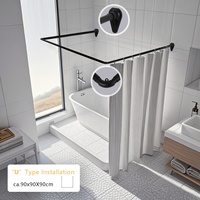 Tringle de Douche Universelle en Aluminium en Forme de U, la Plus Vendue, Rail de Douche Décoratif en Métal Noir, Tringle à Rideau de Douche