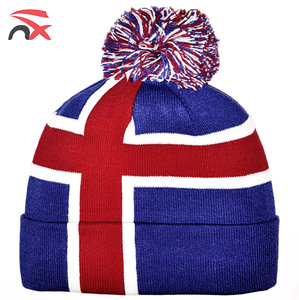 Gorro de Punto con Bola, Tejido con Fibras Acrílicas, Bandera Nacional de Finlandia, Hecho <span class=keywords><strong>en</strong></span> China, para Mantener el Calor - Product Image 2