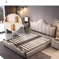 Cama King-size Moderna de Cuero Suave con Estructura de Madera Dorada, Tapicería Acolchada Personalizable, Duradera y Comercial, para Apartamentos y Hoteles Love Zone