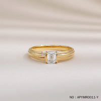 Bague pour homme Lerca Business Luxury, diamant de laboratoire taille émeraude, or jaune 18 carats, design linéaire vintage pour gentlemen