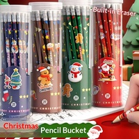 Ensemble de crayons en bois de Noël à thème dessin animé, lot de 30 crayons HB en seau pour enfants, maternelle et primaire