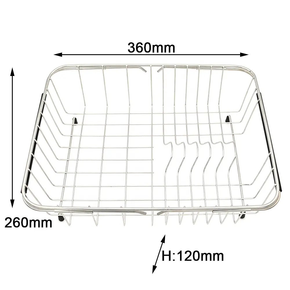 Support à vaisselle en acier inoxydable dans l'évier sur le comptoir étagère extensible pour le séchage de la vaisselle avec porte-ustensile