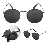 Lunettes de soleil rondes rétro en acier haut de gamme pour hommes et femmes Lunettes de soleil à monture dorée et grise