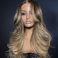 Perruques Lace Frontal Ondulées Blond Miel avec Mèches, 100% Cheveux Humains Brésiliens, Perruque à Fermeture pour Femmes, Vente en Gros