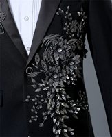 Setelan jas bordir mewah 2 potong untuk pria, jas tuksedo makan malam bermotif 1 kancing, jaket celana Prom pernikahan, setelan Blazer elegan