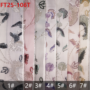 고품질 스팽글 폴리에스터 메쉬 원단 비즈 자수 럭셔리 크리스탈 비즈 원단 - Product Image 6