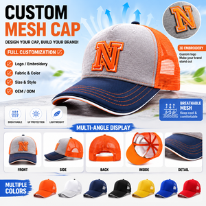 Unisex Mesh Trucker <b>Hats</b> 6-Panel Adjustable <b>Cap</b> Breathable Outdoor Casual <b>Hat</b> For Adults Spring Summer Wear - Product Image 3