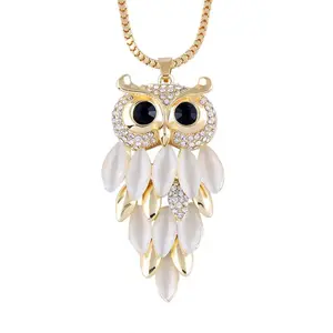 Thời Trang Lucky Animal Owl Vòng Cổ Mặt Dây Chuyền Opal Trang Sức Mạ Vàng Cho Phụ Nữ