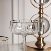 Verres côtelés de bordure dorée en cristal, 1 paire, grand, fait à la main, cadre doré, pour Cocktail, Champagne, eau, Whisky, bière