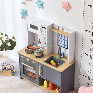 Gray Pretend Cooking <b>Set</b> for Toddlers Wooden Indoor Kids Play Kitchen with <b>Microwave</b>, Oven, Stove & Sink - Product Image 1