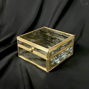 Luxury Square Mercury Glass Metal <b>Mirror</b> Jewelry <b>Box</b> with Gold Trim Decorative Storage Organizer for Accessories - Product Image 1