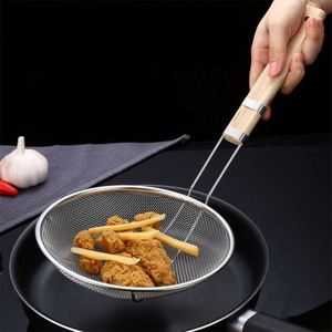 Kitchen Cooking Tool Washing Drain Stainless Steel Wooden Handle <b>Mesh</b> <b>Strainer</b> Soup Colander Pasta <b>Strainer</b> - Product Image 6