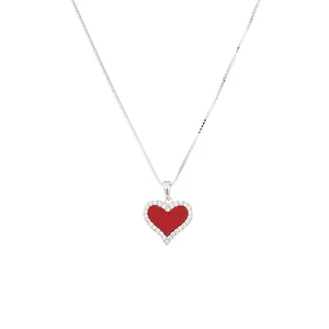 Romantic Valentine's Day gift sterling 925 silver charm chain red enamel love heart pendant necklace