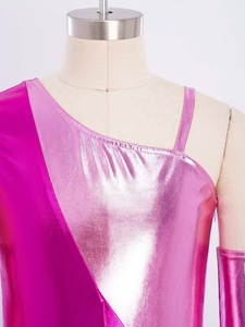 ชุดแสดงยิมนาสติกและเต้นรำสำหรับเด็กผู้หญิงอายุ 6-16 ปี ชุดจั๊มสูทเมทัลลิกพร้อมถุงมือ สำหรับการแสดงบนเวทีและการแข่งขัน - Product Image 3