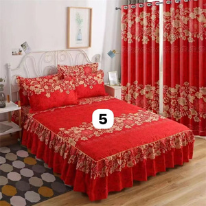 Wholesale Cheap Microfiber 5 Pieces <b>Bed</b> Skirt Set with Curtain king Size Bedding Set - Product Image 6