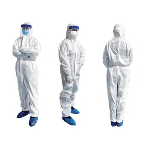 Monouso bianco microporoso PPE Coverall camera bianca non tessuto protettivo con cappuccio