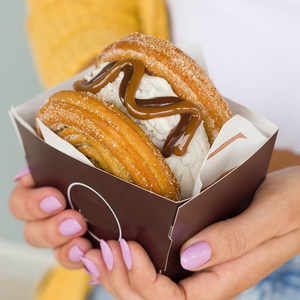 Phân Hủy Sinh Học Tùy Chỉnh Crepes Giấy Cone Takeaway Đồ Ăn Nhẹ Hộp Bánh Waffle Bánh Churros <span class=keywords><strong>Donut</strong></span> Giấy Bao Bì Hộp Với Dip Ly Khay - Product Image 3