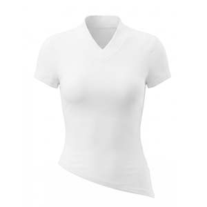 Viviblook Y26TP251 T-shirt à manches courtes pour femme, col rond, ourlet incliné, décontracté, nouvelle collection été - Product Image 6