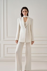 Blazers blancs de haute qualité pour femmes coupe droite à manches longues Jacquard de sable vêtements décontractés pour femmes avec décoration de boutons - Product Image 5