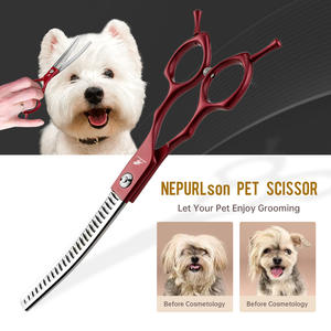 Tijeras de Entresacar para Mascotas de Acero Inoxidable con Hoja de 6.5 Pulgadas, Estilo Medon, Mango Rojo y Dientes Curvos Tipo Espina de Pescado - Product Image 2