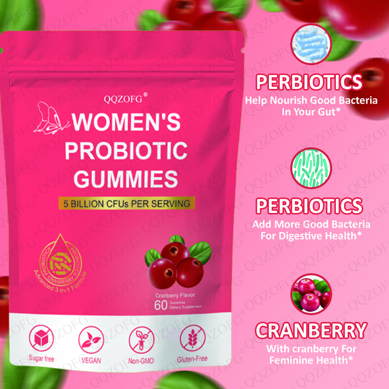 CC OEM оптовая продажа женских пробиотических мармеладей Lactobacillus Bifidobacterium экстракт клюквы для женщин, здоровье кишечника, иммунная поддержка