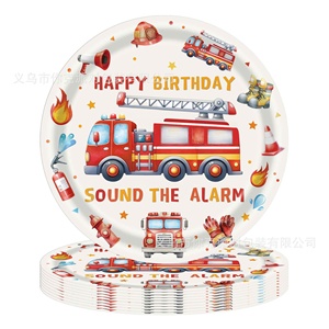 Assiettes, gobelets et <span class=keywords><strong>serviettes</strong></span> en <span class=keywords><strong>papier</strong></span> jetables pour fête d'enfants sur le thème des camions de pompiers – Kit de fournitures pour célébrations – Vente chaude - Product Image 3