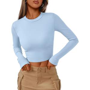 Trendy Queen Women's Bodysuits Basic Ribbed Slim Fitted Crop <b>Tops</b> with <b>Long</b> <b>Sleeves</b> Casual Fall Fashion for Y2K Teen Girls - Product Image 1