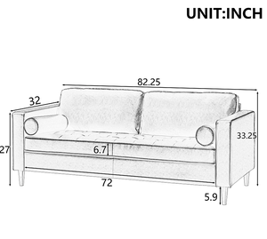 Canapé convertible 3 places Mirod Mid-Modern en cuir PU, design capitonné, pieds en bois massif, 2 coussins décoratifs, confortable - Product Image 2