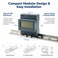 Compteur d'énergie triphasé homologué MID Classe B sur rail DIN 3x80A 230/400V M-Bus LCD pour la surveillance intelligente des communautés
