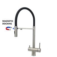 Robinet de cuisine classique sans plomb, magnétique, à 3 jets, extractible, avec filtre, mitigeur chaud et froid à trou unique