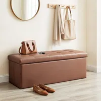 Chengjun Banc de rangement pliable en cuir PVC brillant et lisse de luxe de haute qualité pour salon, tabouret à chaussures, ottoman 110*38*38cm
