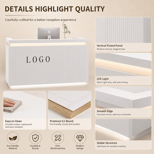 Comptoir de réception moderne en métal, comptoir d'accueil minimaliste avec éclairage LED, personnalisable, mobilier de bureau pour salon de beauté - Product Image 4