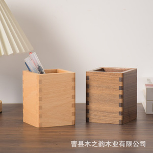 Beech Wood <b>Pen</b> Holder 8x8x10cm Square Office Desk Organizer Storage <b>Box</b> For Stationery - Product Image 4