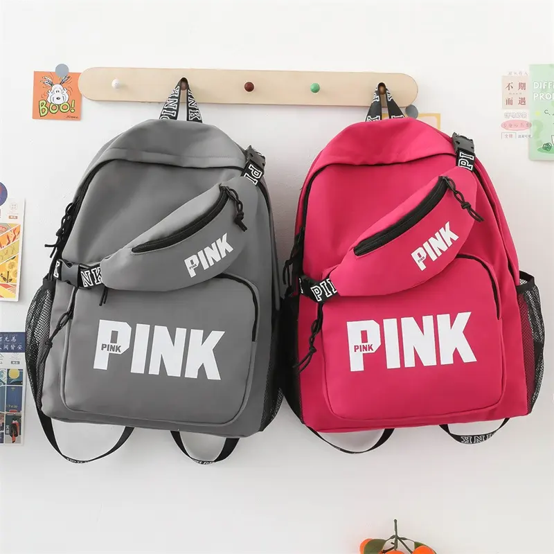 New arrivals fashion women pink duffel bag backpack with waist bag fanny pack cute sequin PINK backpack for girls school bags