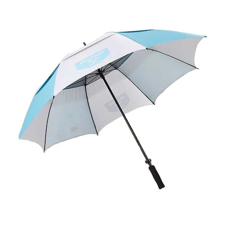 Op Maat Gemaakte Hot Populaire Outdoor Dubbele Luifel Geventileerde Golf Winddicht Grote Automatische Open Golfparaplu Parasol