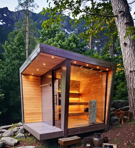 Cabine de sauna extérieure premium HELIUS pour 6 personnes |   Sauna à vapeur en épicéa carbonisé pour spa de jardin et retraite bien-être - Product Image 1