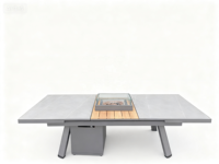 Ensemble de salon de jardin modulable 3 pièces avec table et foyer en pierre de lave gris foncé