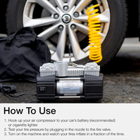Compresseur d'air portable pour voiture 300W 150PSI 12V Pompe à air à double cylindre Gonfleur de pneus de voiture avec lampe torche LED Gonfleur
