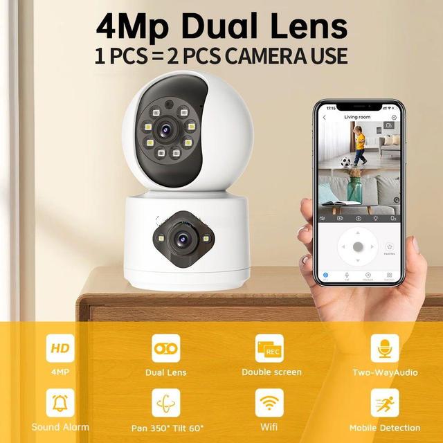 3MP WiFi Mini IP Dome Security Camera CMOS 180 Wide Angle IP66 2-Way Audio H.265 Cloud PTZ Night Vision Built-in Mic Dual Lens