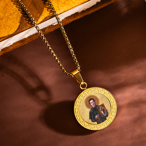 Venta al por mayor: Icono religioso ortodoxo de <span class=keywords><strong>San</strong></span> Juan <span class=keywords><strong>Bosco</strong></span>, de acero inoxidable chapado en oro de 18K, medalla de santo personalizada para educación juvenil, vela para perro. - Product Image 1