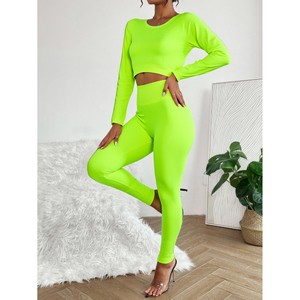 Tuta sportiva Casual a vita alta da donna tinta unita pantaloni a maniche lunghe caldi per l'autunno e l'inverno - Product Image 4
