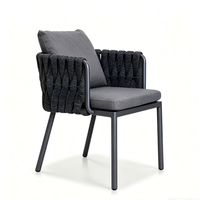 Ensemble de chaises de salle à manger d'extérieur en rotin moderne, empilables, en bois et aluminium, pour jardin et restaurant, avec assise en corde tressée