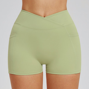 Shorts de yoga taille haute effet ventre plat en tissu Bare Feel, avec taille croisée, pour le yoga, la course en extérieur et l'équitation - Product Image 3
